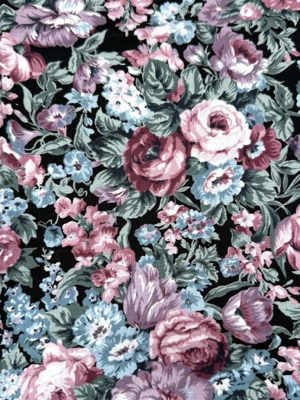 Vintage Hoffman Fabrics Coventry Collection Pink Black Floral Cotton 18" L x 44"